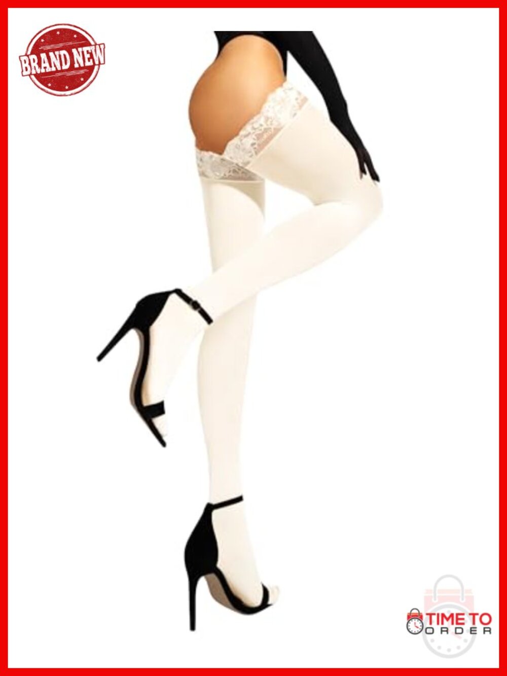 Opaque 60 Denier Thigh High Stockings Lace Top Silicone Hold Ups